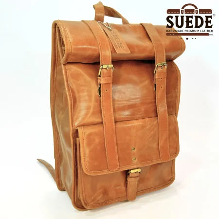 leather roll top backpack
